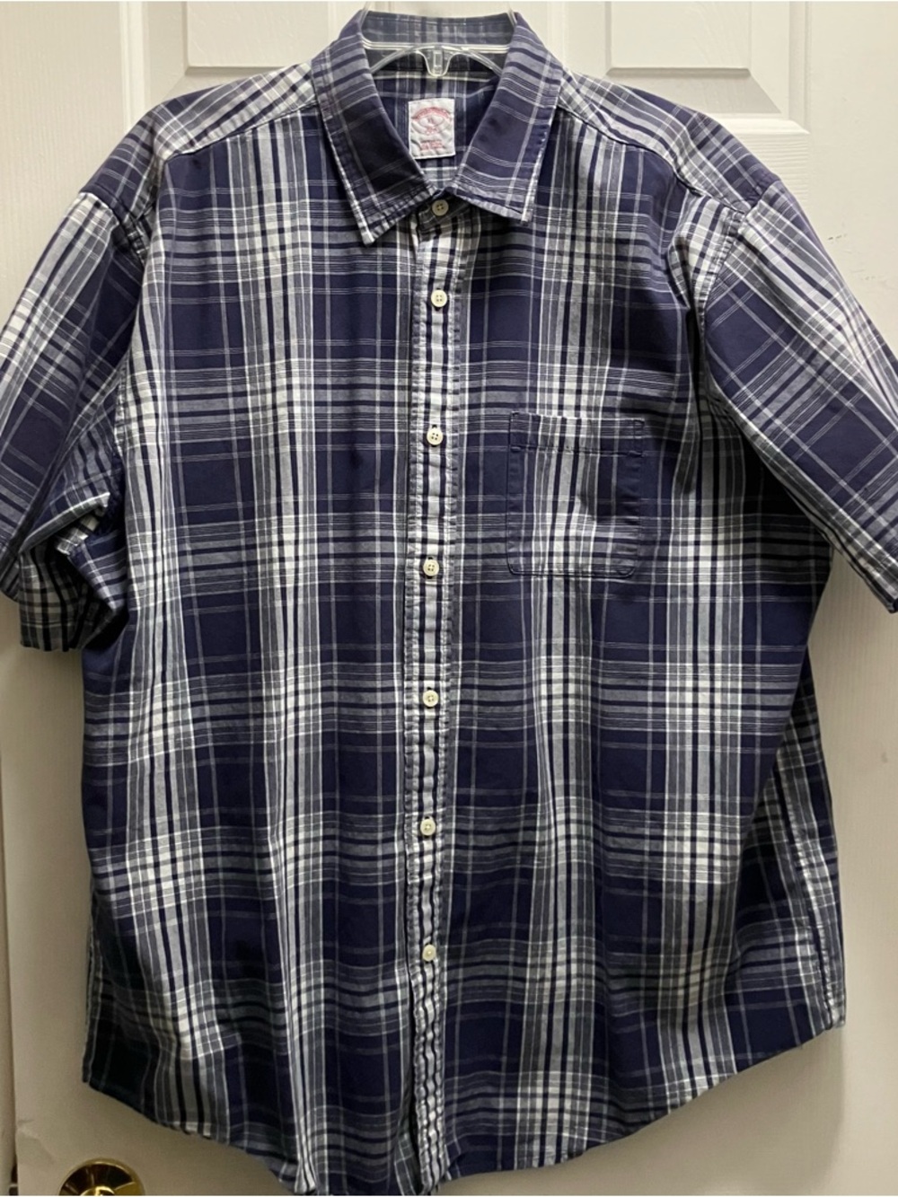 Brooks Brothers Shirt Men's XL Blue Plaid Short Sleeve Regular Fit 346 Button Up